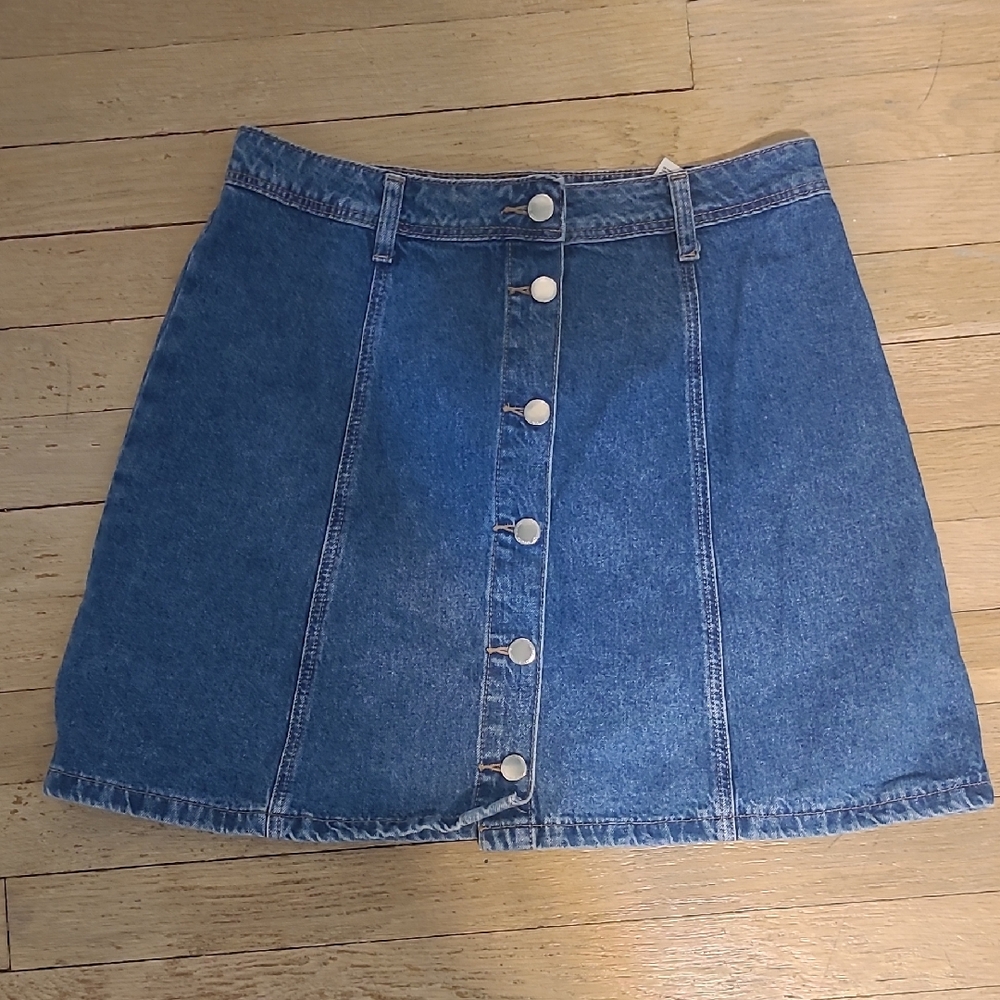H&M Button Up Denim A-line Flare Skirt Size 8